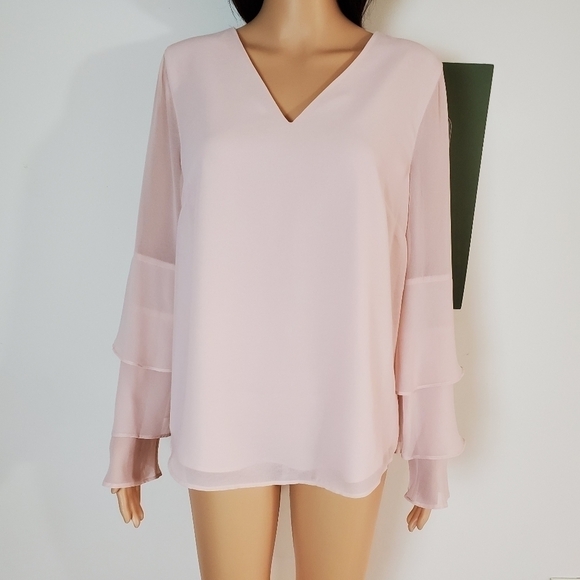 Calvin Klein chiffon v-neck long sleeve blouse - Picture 5 of 9
